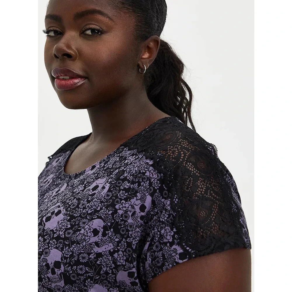 NWT Torrid Lace Dolman Super Soft Black Skull Shirt Top Plus Multi Size - Picture 4 of 5
